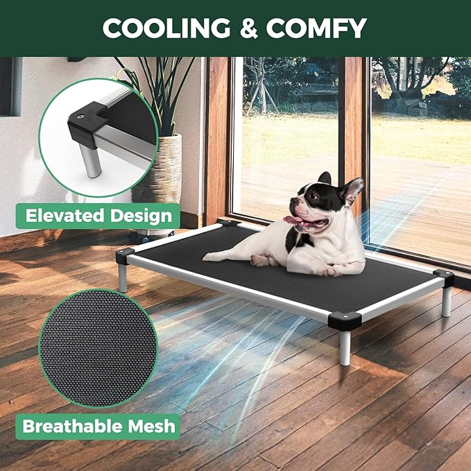FXW TitanNest Chew-Proof Elevated Dog Bed, Raised Cot for Indoor/Outdoor/Camping Use, Durable & Waterproof Cooling Pet Bed for Extra-Small Dogs, 30.0" L x 22.0" W x 4.5" H, Black
