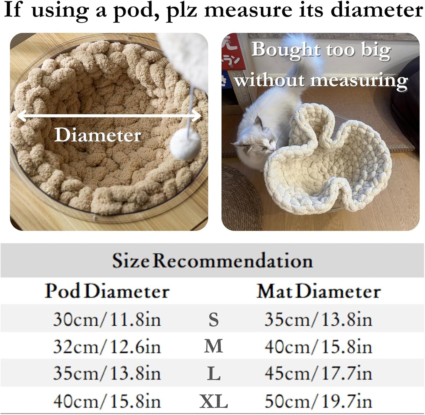 Cat Knitted Bed Mat, Extra-Soft Washable Warm Round Pads Cushions for Indoor Kittens, Cat Trees Towers, Perfect for Kneading and Sleeping (Blue,Small)