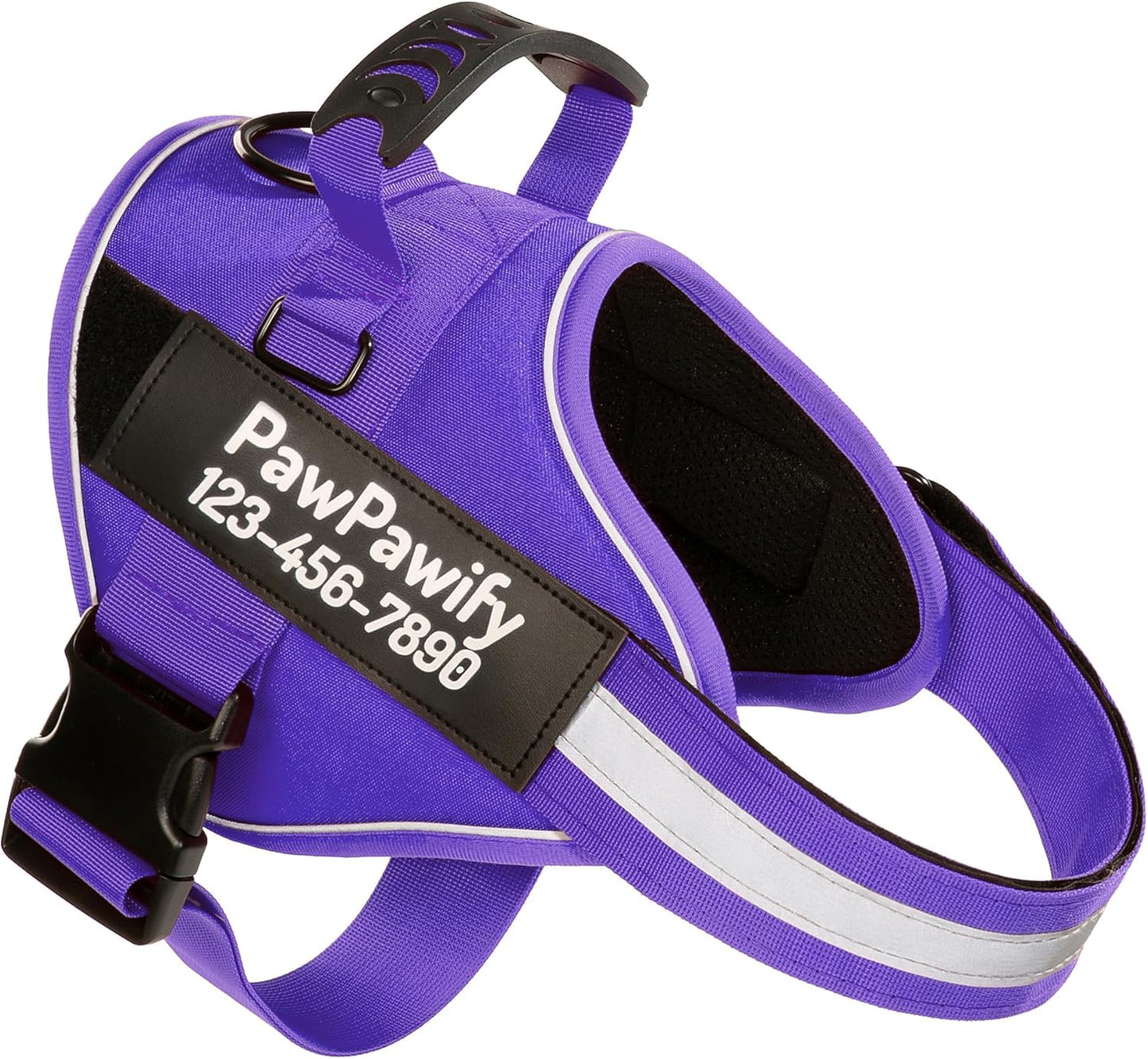 PawPawify Custom No Pull Dog Harness with Name and Phone Number, Heavy Duty Personalized Pet Vest to Prevent Tugging, Pulling, or Choking, Training and Walking (New Purple, XL (Chest 28-35in))