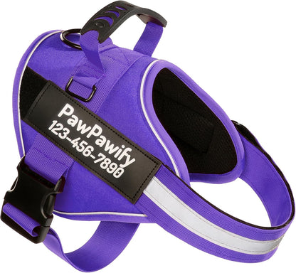 PawPawify Custom No Pull Dog Harness with Name and Phone Number, Heavy Duty Personalized Pet Vest to Prevent Tugging, Pulling, or Choking, Training and Walking (New Purple, XL (Chest 28-35in))