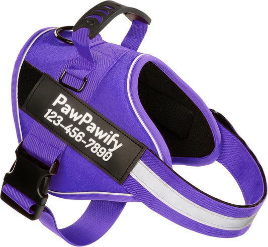PawPawify Custom No Pull Dog Harness with Name and Phone Number, Heavy Duty Personalized Pet Vest to Prevent Tugging, Pulling, or Choking, Training and Walking (New Purple, XXL (Chest 36-42in))