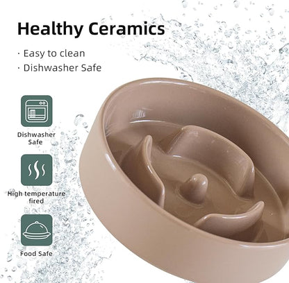 6.1inch Dog Bowl Slow Feeder Ceramic for Small Dog, Pet Slow Feeder, Stop Bloat, Preventing Choking(Single Bowl-Brown Coffee)
