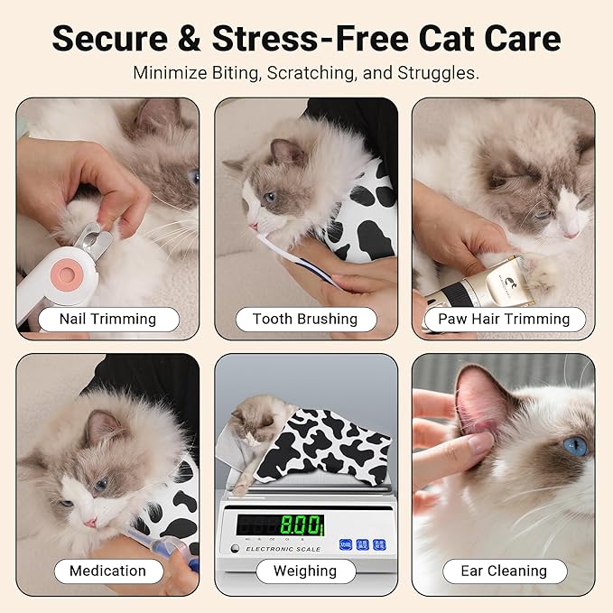 Cat Grooming Wrap Cat Wrap for Cutting Nails, 19.7" Cat Wrap for Grooming, Cat Restraint for Nail Clipping, Multifunctional Swaddle Wrap Pet Tool, Cat Burrito Wrap