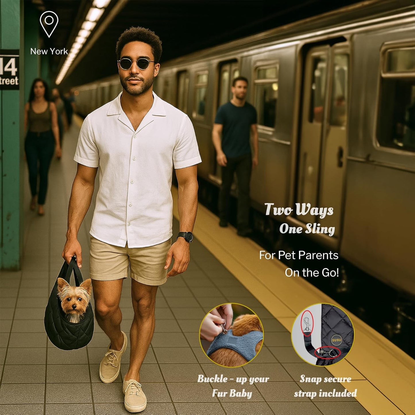 Small Dog Carrier (3–8 lb) – Silk Black. A Puppy Carrier Sling Designed for Little pups Like Yorkies, Toy Poodles, and Pomeranian, Perfect for City Walks and Coffee Runs.