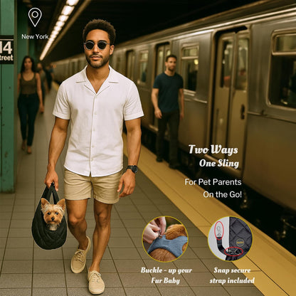 Small Dog Carrier (3–8 lb) – Silk Black. A Puppy Carrier Sling Designed for Little pups Like Yorkies, Toy Poodles, and Pomeranian, Perfect for City Walks and Coffee Runs.