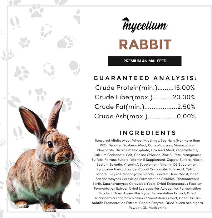Mycelium Premium Rabbit Food - Organic, Non-GMO, High Nutritional Value Food for Rabbits, Sourced from Local USA Farms, Sustainable Farming, 5 lbs