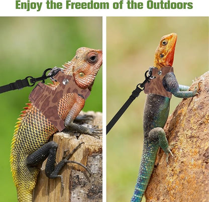 Bearded Dragon Lizard Leash Harness 3 Size Pack Leopard Print Lizard Harness Leash for Outdoor Small Reptiles Animal Squirrels (Brown)