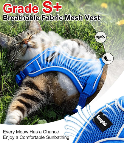 Cat Harness and Leash for Walking Escape Proof Soft Adjustable Cat Leash Breathable Comfortable Vest Easy to Wear Kitten Harness for Outdoor Travel Blue XS