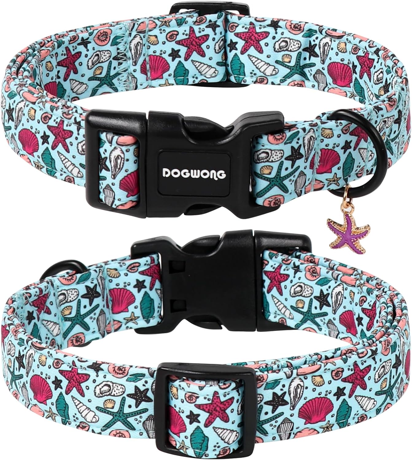 DOGWONG Blue Summer Dog Collar, Blue Beach Dog Collars, Adjustable Cute Boy Pet Collars Girl Design Dog Collar for Small Medium Large Dogs