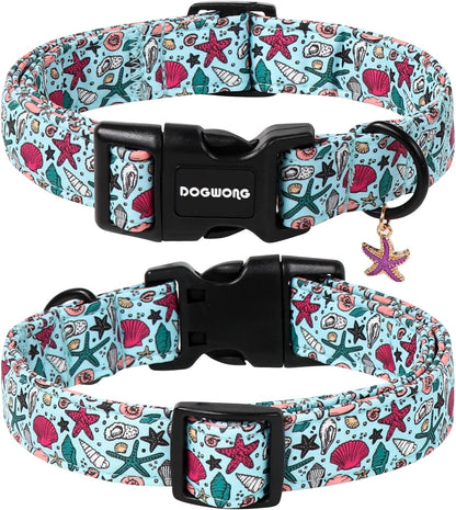 DOGWONG Blue Summer Dog Collar, Blue Beach Dog Collars, Adjustable Cute Boy Pet Collars Girl Design Dog Collar for Small Medium Large Dogs