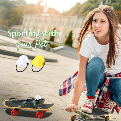 Chivao 5 Pieces Bearded Dragon Accessories Toy Set Bearded Dragon Leashes and Harnesses S/M/L 3 Size Packed Lizard Harness Mini Scooter Lizard Helmet Hats Adjustable Leash(Black)