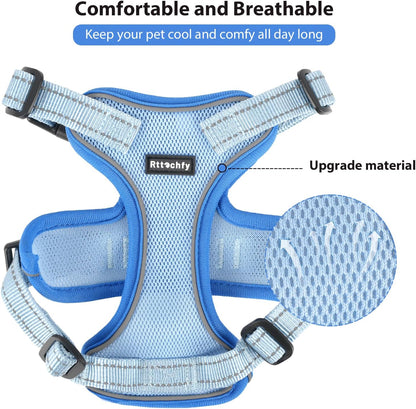 Rttochfy Cat Harness and Leash Set, Adjustable and Reflective Cat Vest, Escape Proof Kitten Harness, Easy to Put on with 3 Buckles for Cats Walking and Traveling (Blue, M)