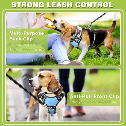 WINSEE Dog Harness No Pull, Pet Harnesses with Dog Collar, Adjustable Reflective Oxford Outdoor Vest, Front/Back Leash Clips for Small, Medium, Large, Extra Large Dogs, Easy Control Handle for Walking