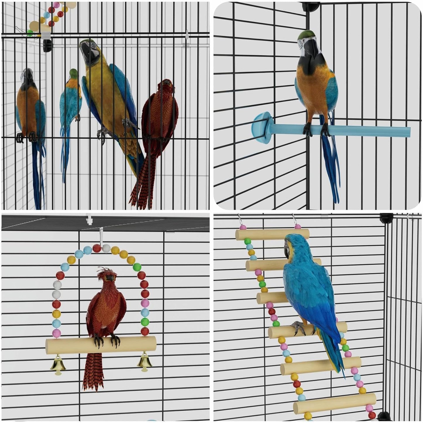 Medium Flight Bird Cage, Black Parakeet Cages with Rolling Stand & Wheels, Wide Birdcage for Parrots Cockatiels Conure Budgie Canary Finch Lovebird