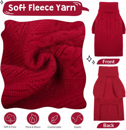 Queenmore XXL Dog Sweater, Dog Sweaters for Large Dogs Girl or Boy, Dog Christmas Sweaters XXL, Winter Big Dog Sweatshirt Knitwear, Pet Chunky Warm Coat for Small Medium Size Dogs, Red XXL