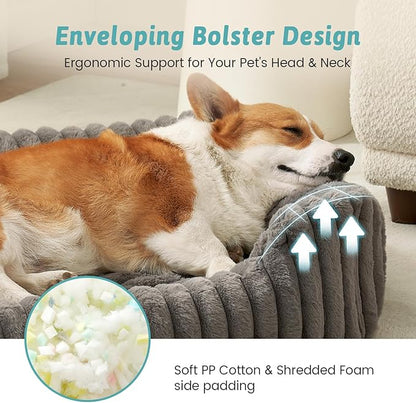 Orthopedic Dog Bed for Medium Dogs & Large Dogs - Washable Rectangle Pet Bed with Anti-Slip Bottom, Soft Calming Cat & Puppy Bed for Indoor Pets (35"x25"x8", Grey)