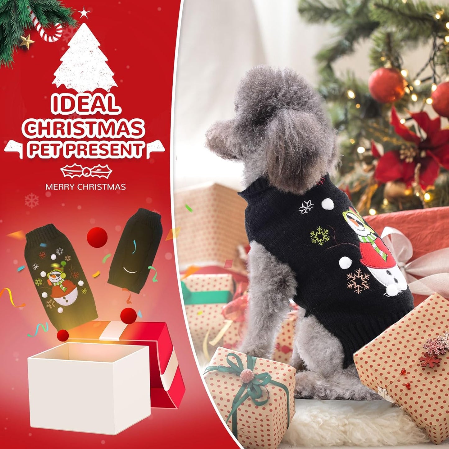 PETCARE Christmas Dog Sweaters Black Snowman Ugly Snow Xmas Puppy Costume Pet Holiday New Year Fall Winter Dog Clothes for Small Medium Large Dogs Cats Pullover Cat Sweaters Outfits