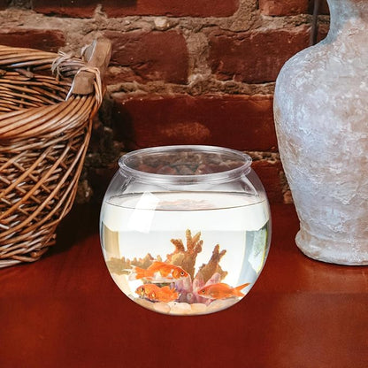 POPETPOP Small Fish Tank Goldfish Bowl - Transparent Plastic Round Bowl - Aquarium Terrarium Hydroponic Planter Fish Bowl for Centerpieces Goldfish Tank Desk Bookcase Decorations