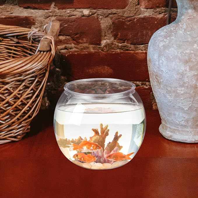 Mipcase Plastic Fish Bowl, Round Goldfish Tank Small Betta Fish Bowl Clear Fish Tank Bowl Desktop Goldfish Bowl for Home Decor