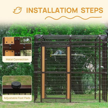 Large Bird Cage for Parakeets Outdoor Bird Aviary Parrot Cage with Perch, Walk-in Heavy Duty Birdcage for Macaws Canaries Parrots Budgie Lovebirds, Brown