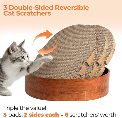 3 Pcs Cat Scratching Board with Box, 2 in 1 Cardboard Cat Scratchers Bed for Indoor Cats, Round Scratch Bowl with Thicker Double-Sided Pad for Cats' Scratch Need