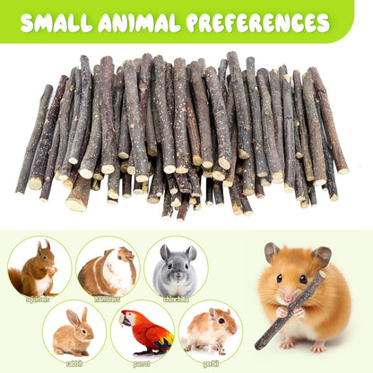 600g Small Apple Sticks Animals Molar Wood Treats Toys for Rabbits Chinchillas Guinea Pig Hamster Gerbil Parrot Bunny Chew Stick Toys Treats, 21.2 OZ