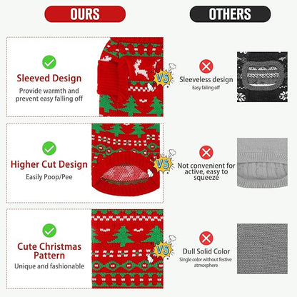 KOOLTAIL Cat Sweater Turtleneck- Soft Knit Cat Christmas Sweaters for Cats Only, Elk Christmas Tree Pattern Thick Warm Cold Weather Pet Clothes Outfit for Small Medium Large Size Kitten Puppy Red S