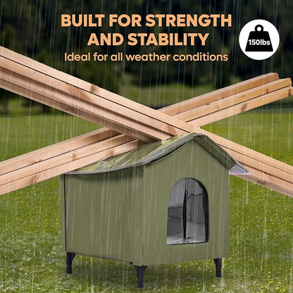 Large Cat House for Outdoor Cats Weatherproof, Indestructible Feral Cat House for Outside, Waterproof Elevated Kitty Pet House with Soft Pad, Extra Roof Cover, Easy Assembly, Barn, Porch