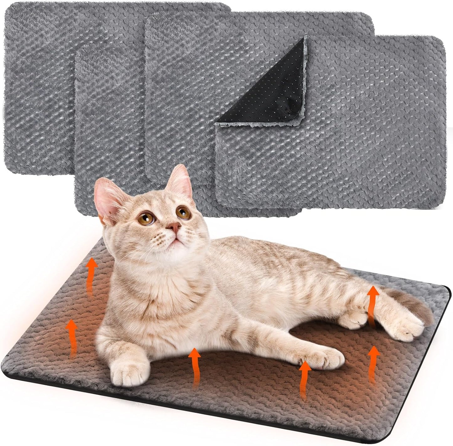 4 Pcs Self Heating Cat Pad Self Warming Cat Bed Dog Heating Pad Washable Thermal Pet Mat for Indoor Outdoor Pet 16 x 20 Inch Removable Non Slip(Gray)