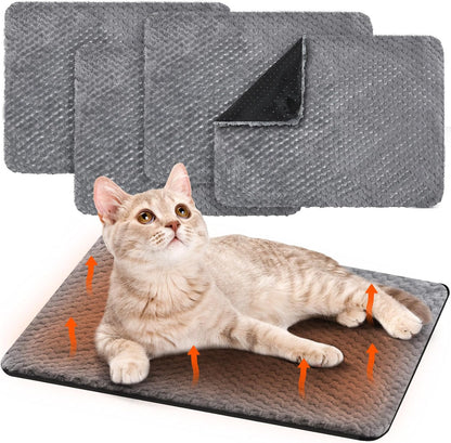 4 Pcs Self Heating Cat Pad Self Warming Cat Bed Dog Heating Pad Washable Thermal Pet Mat for Indoor Outdoor Pet 16 x 20 Inch Removable Non Slip(Gray)