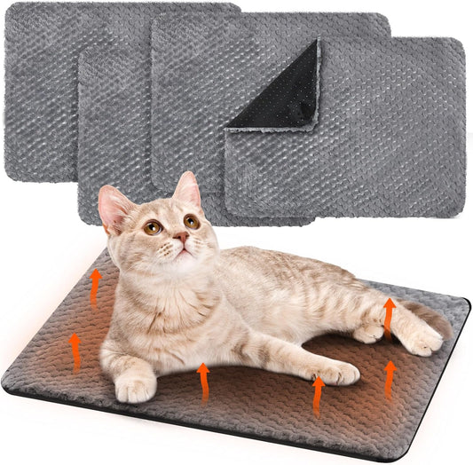 4 Pcs Self Heating Cat Pad Self Warming Cat Bed Dog Heating Pad Washable Thermal Pet Mat for Indoor Outdoor Pet 16 x 20 Inch Removable Non Slip(Gray)