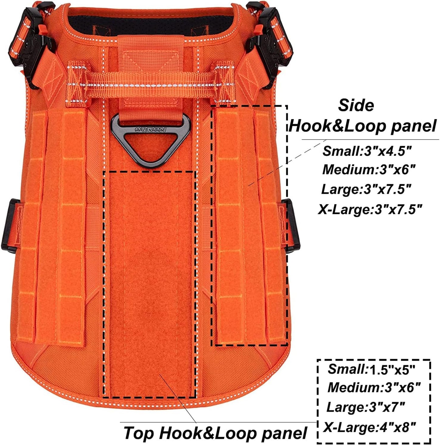 ICEFANG Tactical Dog Harness, X-Large Size,2X Metal Buckle,Working Dog MOLLE Vest with Handle,No Pulling Front Leash Clip,Hook and Loop Panel (Orange,XL (Pack of 1))