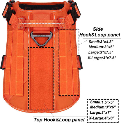 ICEFANG Tactical Dog Harness, X-Large Size,2X Metal Buckle,Working Dog MOLLE Vest with Handle,No Pulling Front Leash Clip,Hook and Loop Panel (Orange,XL (Pack of 1))