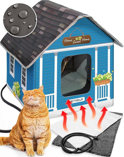 Weatherproof Heated Cat Shelter - Outdoor Heated Cat House - Waterproof