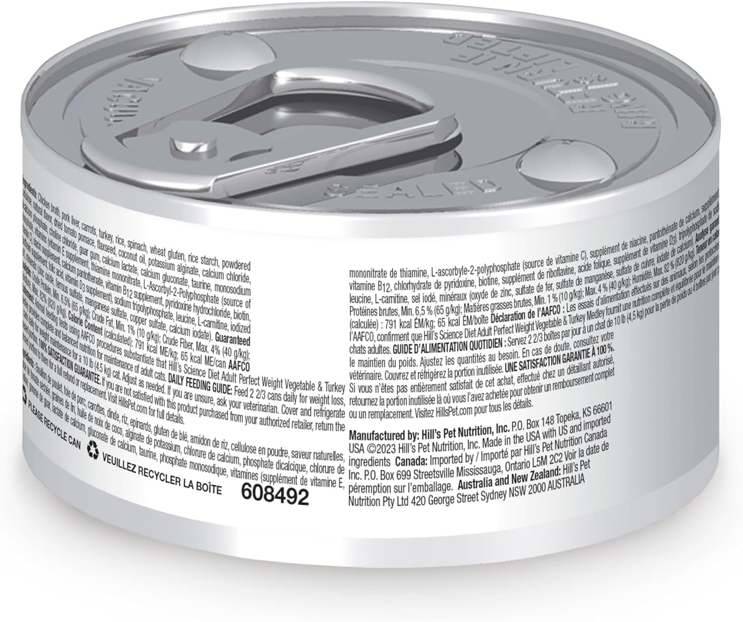 Hill's Science Diet Perfect Weight, Adult 1-6, Weight Management Support, Wet Cat Food, Turkey & Vegetables Stew, 2.9 oz Can, Case of 24
