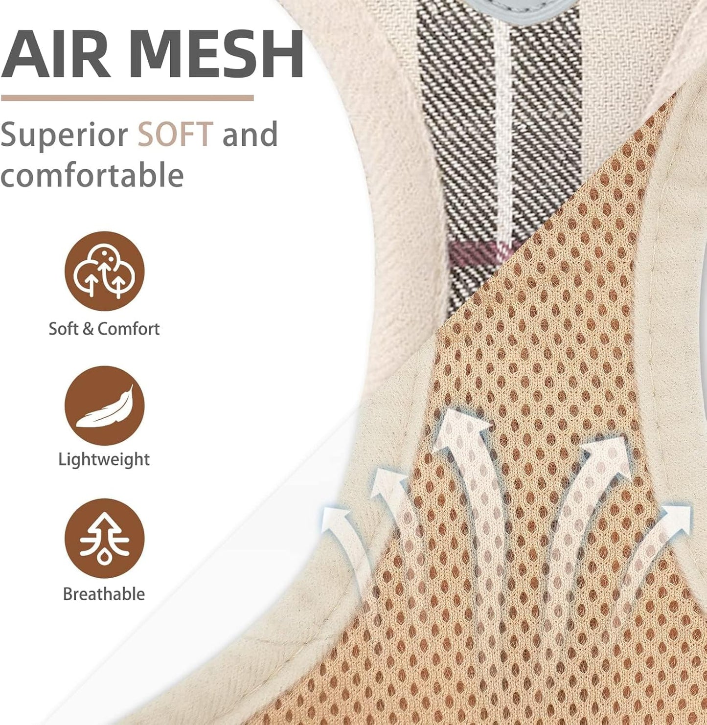 PUPTECK Adjustable Dog Harness Collar and Leash Set Step in No Pull Pet Harness for Small Medium Dogs Puppy and Cats Outdoor Walking Running, Soft Mesh Padded Reflective Vest Harnesses, Beige XL