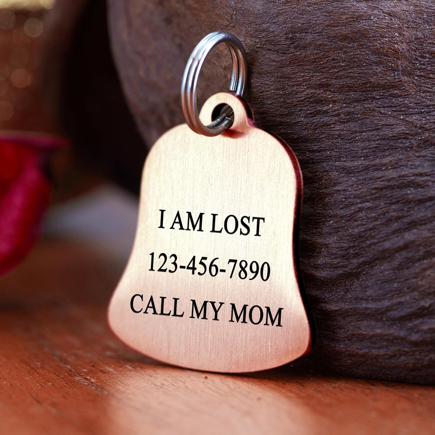 Ultra Joys Cat ID Tag Personalized Pet Tags, Durable Stainless Steel Small Pet Mini Dog Cat Tag Lightweight - Bell Tag in Rose Gold