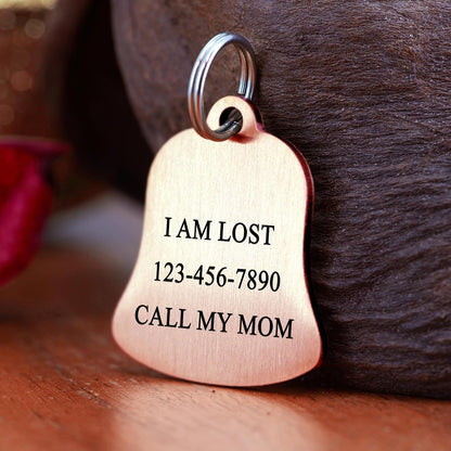 Ultra Joys Cat ID Tag Personalized Pet Tags, Durable Stainless Steel Small Pet Mini Dog Cat Tag Lightweight - Bell Tag in Rose Gold