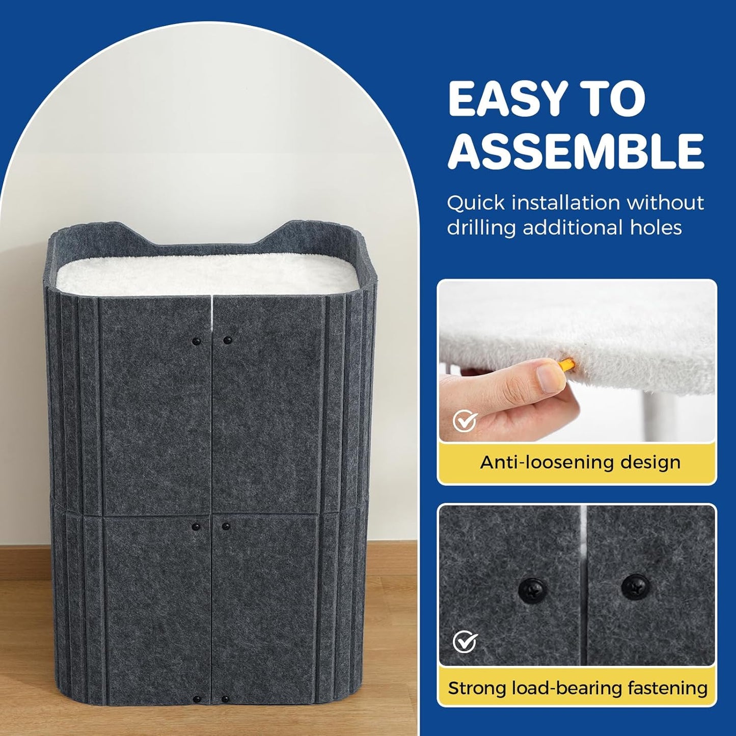 Cat House for Indoor Cats Large Cat Bed Cave 2-Storey Cats Condo with Cozy Felt Covered Hideaway for Multiple Pets Dark Grey