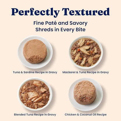 Solid Gold Wet Cat Food Variety Pack - Pate & Shreds in Gravy - Healthy Canned Cat Food Pate w/Real Chicken, Tuna, Mackerel & Sardine - Grain Free & Gluten Free Can Meals for Cats & Kittens - 24ct/3oz