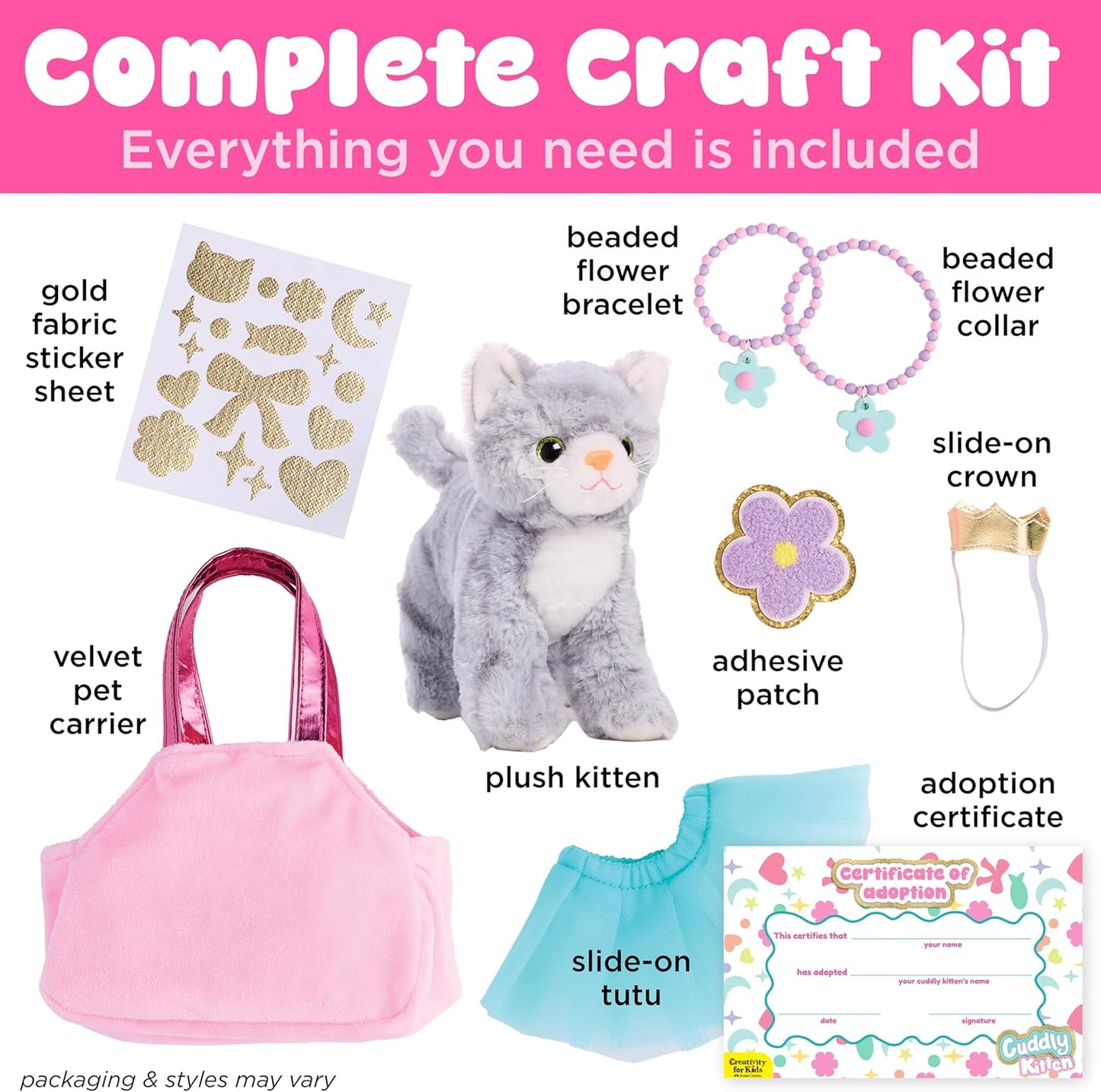 Creativity for Kids Cuddly Kitten Kit | Adopt, Accessorize & Decorate a Plush Pet | Toddler Purse & BFF Jewelry Gift for Girls | Encourages Imaginative Play & Fine Motor Skills (Ages 4+)