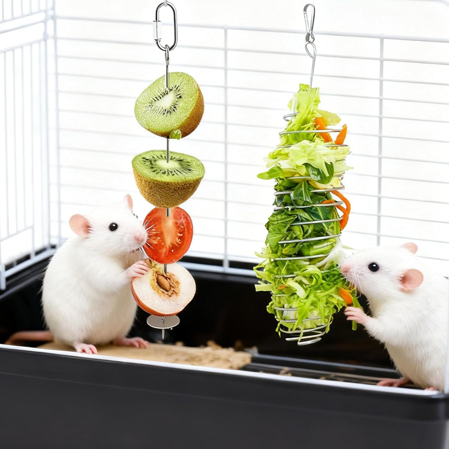 2Pcs Rat Enrichment Toys, 304 Stainless Steel Rat Foraging Toy for Fruit Vegetable Holder, Chew-Proof Small Animal Cage Accessories Puzzle Toy with Safe Lid Design for Hamster, Bird