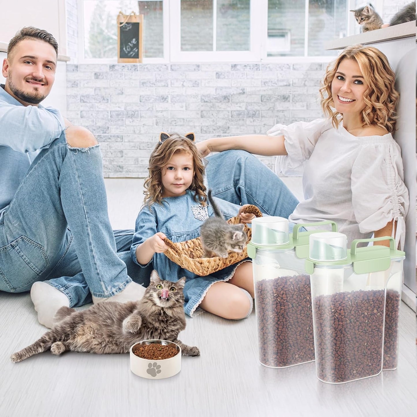 5Lbs /6Qt/5L Airtight Cat Dog Food Storage Container with Upgraded Large Nozzle BPA-Free, Pet Food Storage Containers for Rice, Grain, Pet Food, Flour, Dog Treat Storage-2 Pack Green