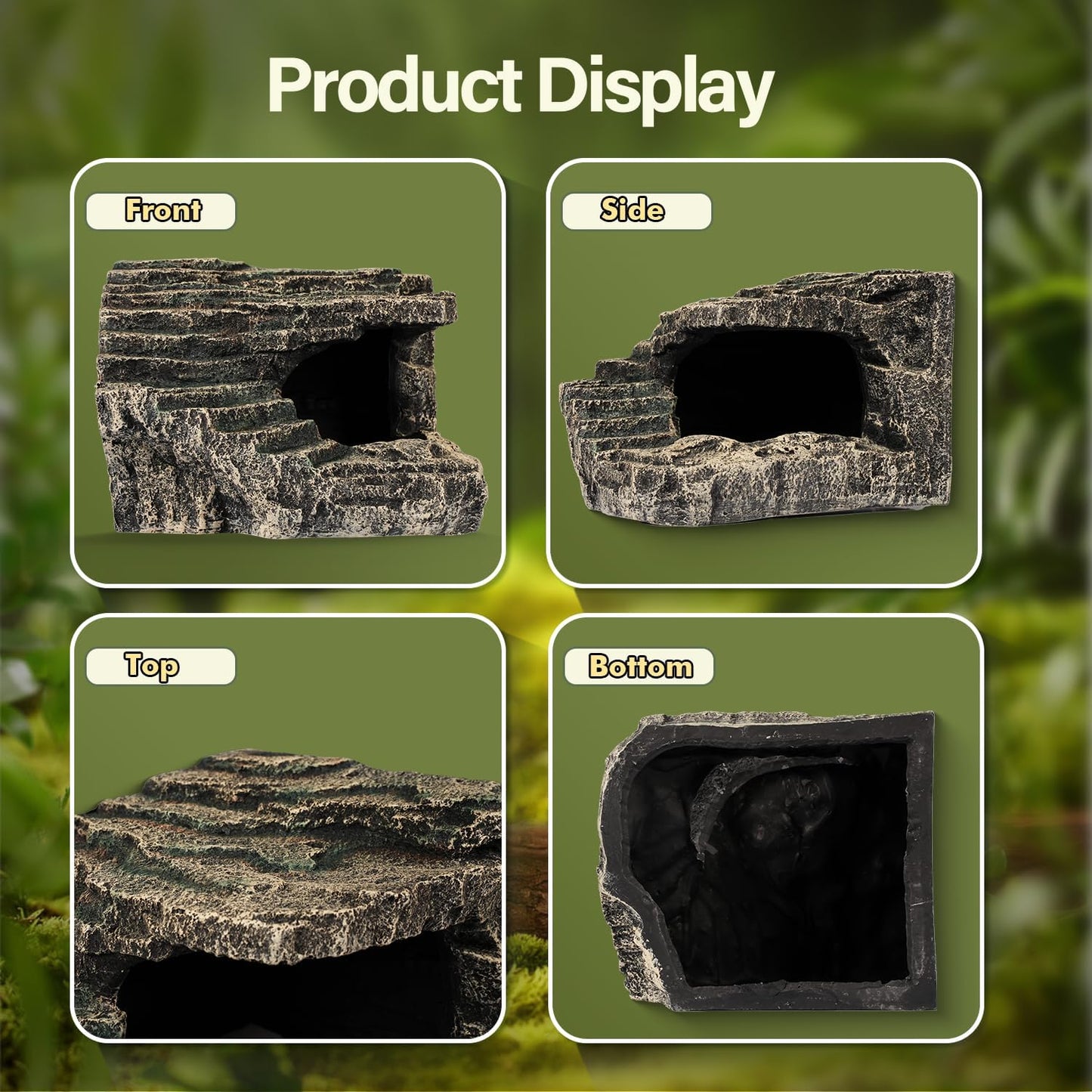 Reptile Hide, Great for Geckos, Snakes, Bearded Dragons & Lizards. with Steps for Rock Climbing, It Doubles as Aquarium Rock Cave Corner Cave for Climbing Hiding. (Stone, A-XLarge)