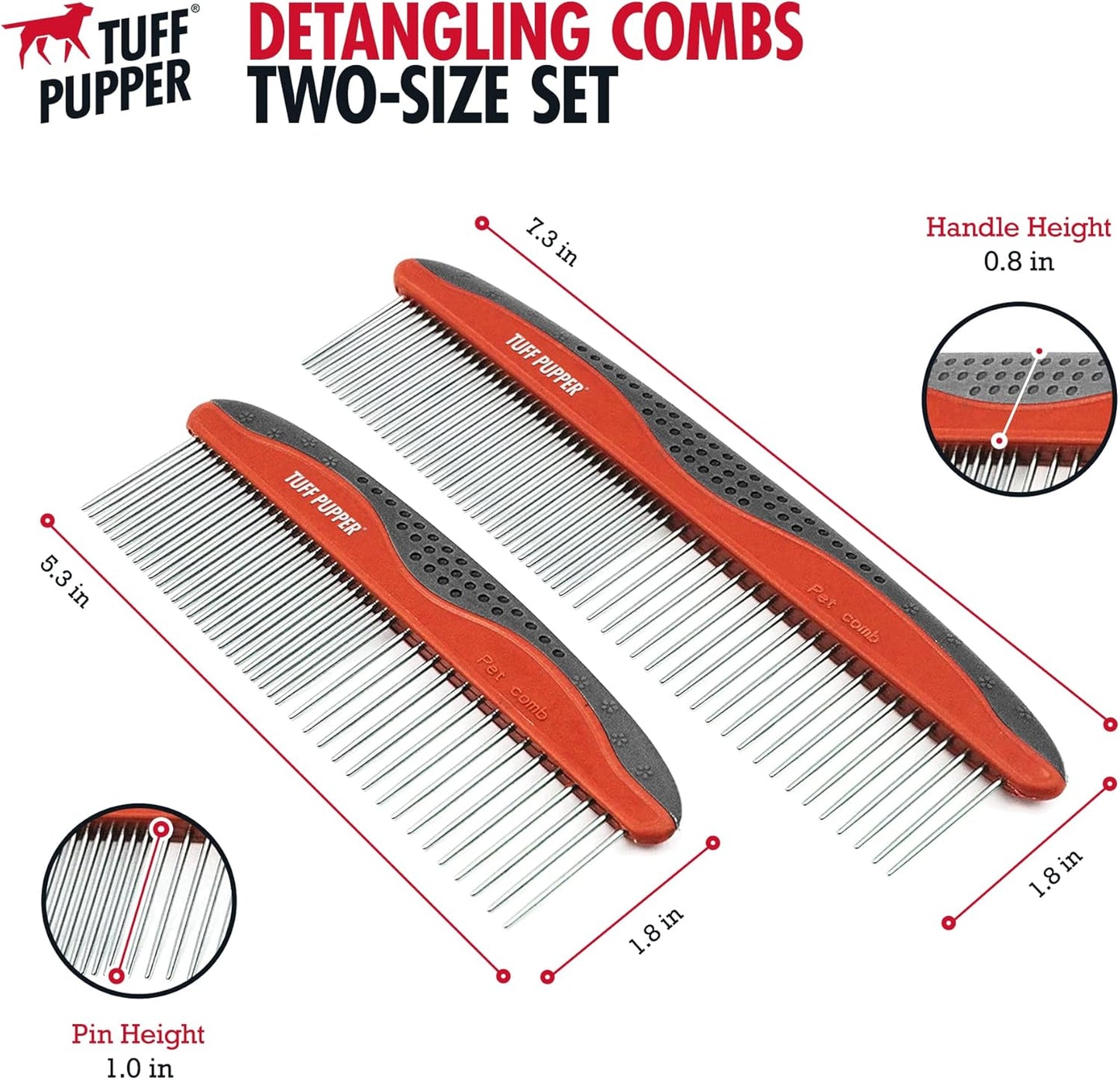 Tuff Pupper Dog Grooming Comb Set | Easily & Safely Remove Matted Knotted Hair | Ergonomic Pet Detangling Combs | No-Slip Safety Handle | Rounded Tips Prevent Scratching | For Poodles & Curly Hair