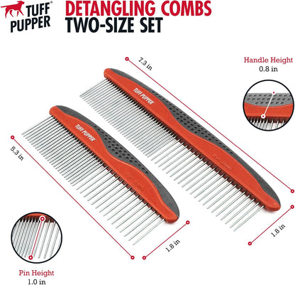 Tuff Pupper Dog Grooming Comb Set | Easily & Safely Remove Matted Knotted Hair | Ergonomic Pet Detangling Combs | No-Slip Safety Handle | Rounded Tips Prevent Scratching | For Poodles & Curly Hair