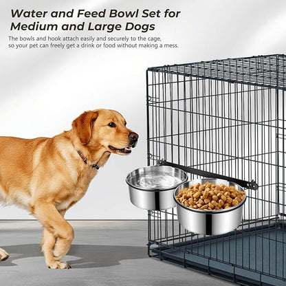 Yummy Sam Hanging Pet Dog Food Water Bowl for Cage, Stainless Steel Non-Spill Kennel Hanging Cats Pets Bowls with Clamp Holder Crate Feeder Dish for Medium Large Dogs Pets (Silver)