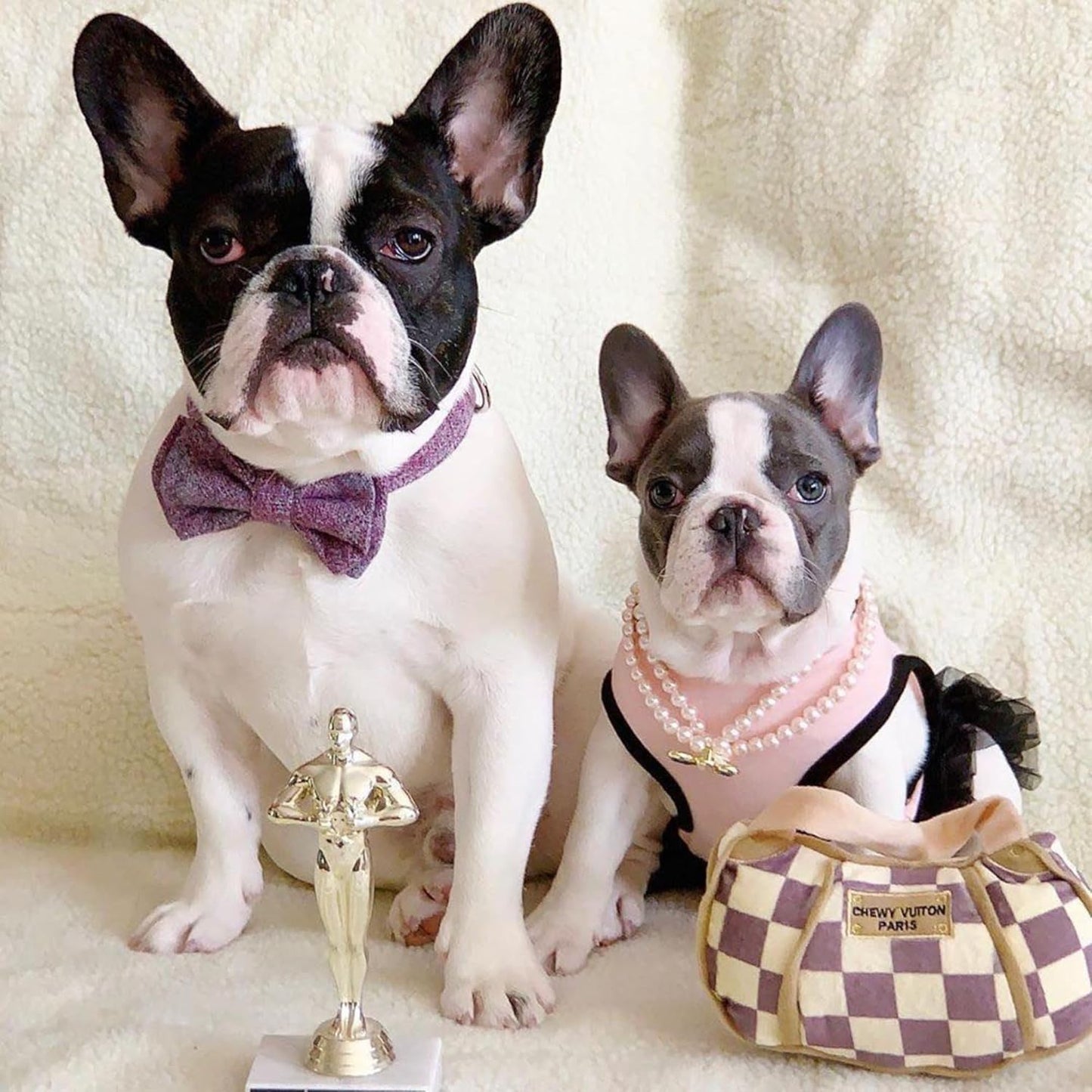 Haute Diggity Dog Haute Diggity Checker Chewy Vuiton Dog Handbag - Medium Plush Designer Dog Toys with Squeaker & Machine-Washable Enrichment & Safe Materials for All Breeds, Size Medium