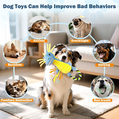 Squeaky Dog Toys for Large Dogs- Tough Squeaky Dog Toys to Keep Them Busy- Durable Plush Stuffed Chew Toy for Boredom, Tug of-War, for Small Medium Large Dogs (Blue)