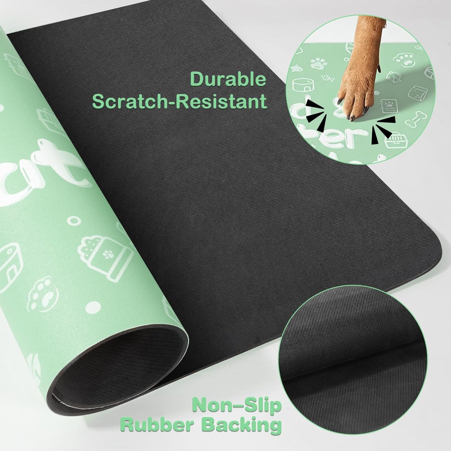 Pet Feeding Mat,Dog Cat Mat for Food and Water,Dog Bowl Waterproof Placemat with Rubber Backing,Absorbent Quick Dry Water Dispenser Mat for Pet（Green 12"×18"）